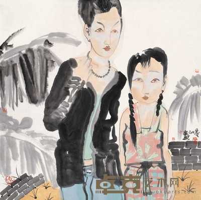 刘庆和 母女情 镜心 68.5×68.5cm